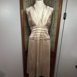 Tadashi Shoji Champagne Gold Silk Halter Cocktail Dress Size 10